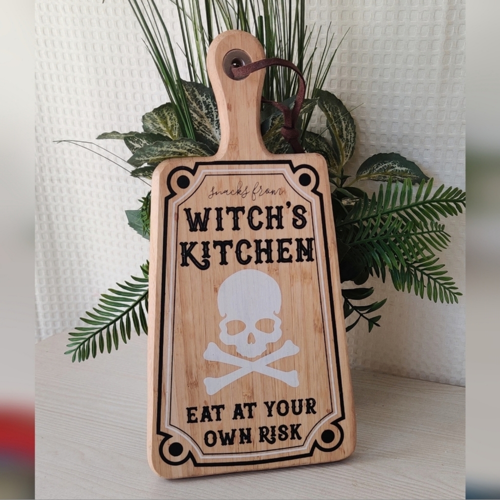 "Witch's Kitchen" Cutting Board, Halloween Cheese Serv Board, Gothic Witch Decor